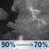 Monday Night: Showers and thunderstorms. Mostly cloudy, with a low around 56. Chance of precipitation is 90%. Monday Night: Showers And Thunderstorms