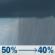 Monday: A chance of rain showers before 1pm. Mostly cloudy, with a high near 65. Chance of precipitation is 50%. Monday: Chance Rain Showers