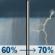 Thursday: A chance of rain showers between 7am and 1pm, then a chance of showers and thunderstorms. Cloudy, with a high near 64. Chance of precipitation is 70%. New rainfall amounts between a tenth and quarter of an inch possible. Thursday: Chance Rain Showers then Chance Showers And Thunderstorms