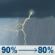 Wednesday: Showers and thunderstorms before 1pm, then a chance of showers and thunderstorms. Mostly cloudy, with a high near 82. Chance of precipitation is 90%. Wednesday: Showers And Thunderstorms